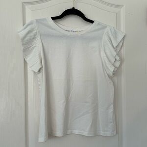 THML white ruffle sleeve top